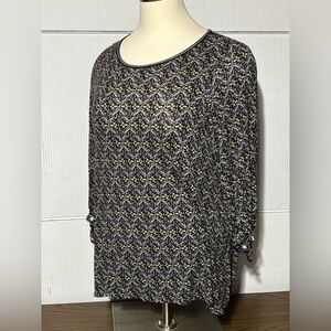 MAXSTUDIO WOMEN’S 2x top.ted black & white 3/4 length sleeves w/ ties